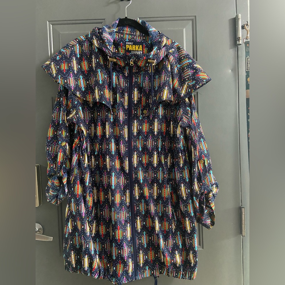 Denim&Co Multicolor Geometric Raincoat